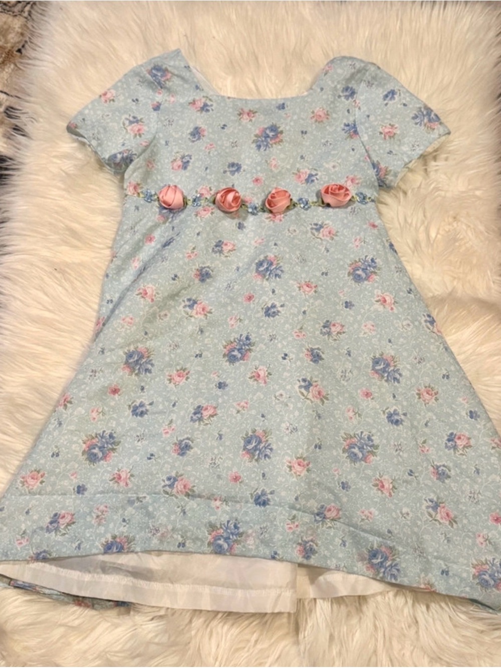 Vintage 90s Baby Togs Blue Floral Rosette Dress - Size 6T / 6 Years